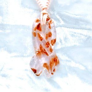 BREAST CANCER RIBBON PENDANT NECKLACE*LAMPWORK ART GLASS .